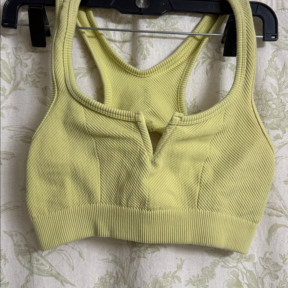 FP Movement by Free People Ribbed V-Neck Sports Bra in Light Yellow